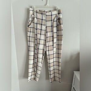 Plaid High-Waisted Trousers Capri / Ankle Length